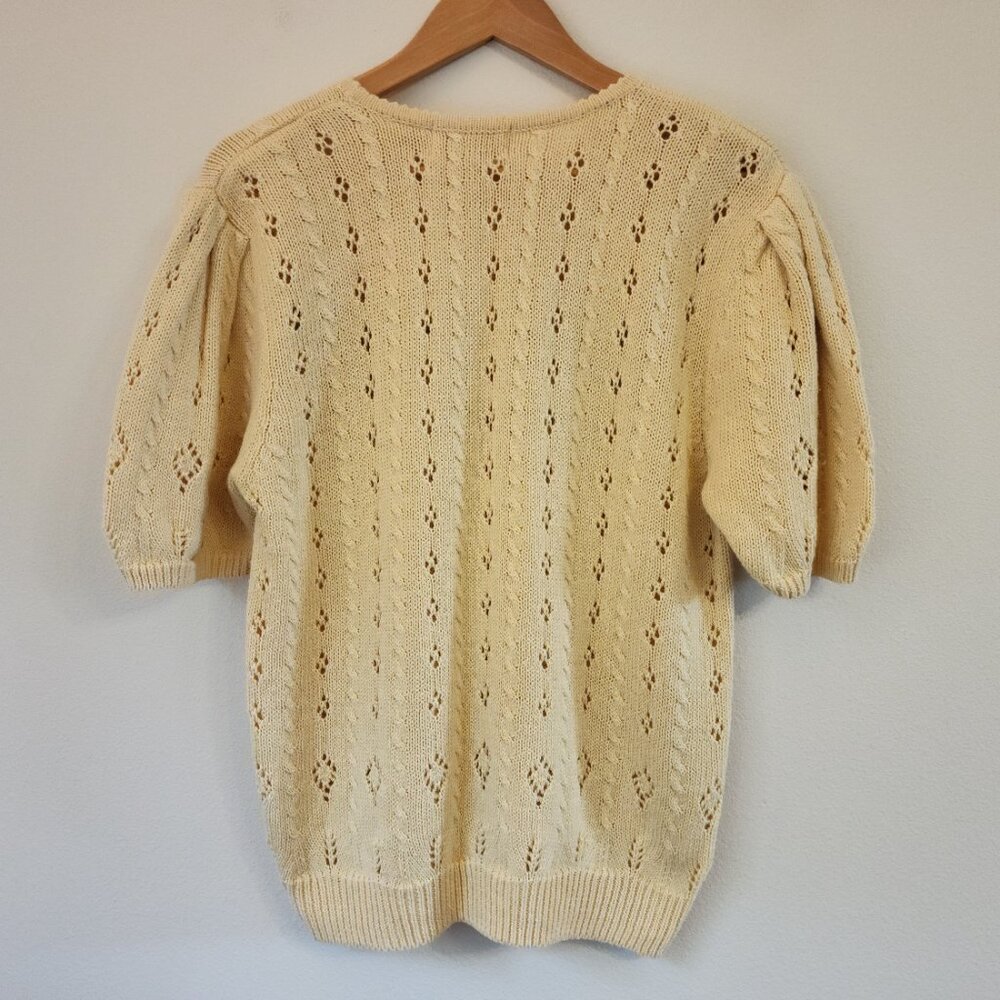 Vintage Bechamel Short Slv Sweater Knit Cross Stich Top USA Women M Retro 80's - Picture 7 of 12